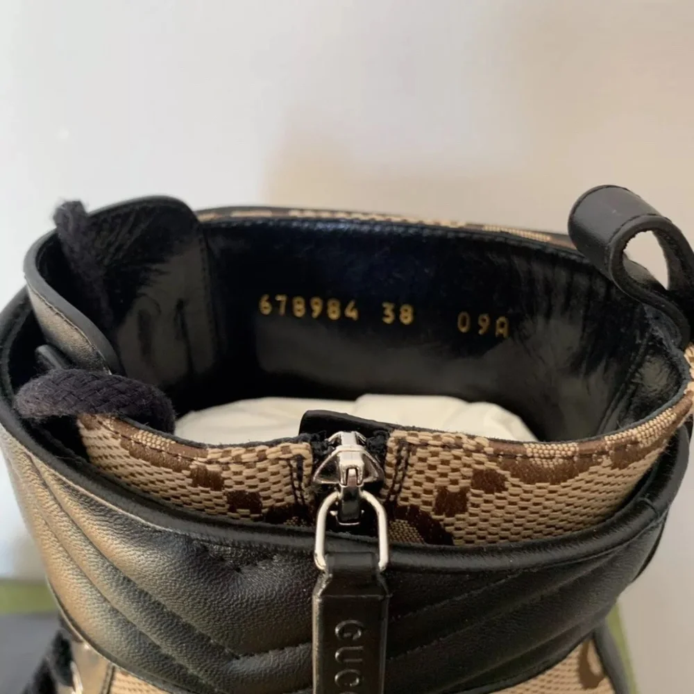 Gucci Double G Logo Leather Combat Boots - Picture 4 of 10